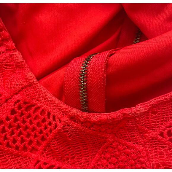 Torrid Red Coral Sleeveless Crochet Lace Fit Flare Dress Size 12 - Picture 8 of 11